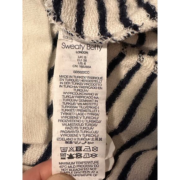 Sweaty Betty After Class Cropped Navy Striped Sweatshirt US 6 Pilates Athleisure - Picture 9 of 10